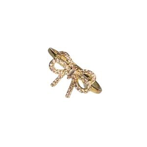 Gold Bow Accent Ring with Crystals - Women's Jewelry